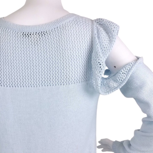 LC LAUREN CONRAD Sweater Ruffle Cold-Shoulder Eyelet Lace Blue - Picture 6 of 8